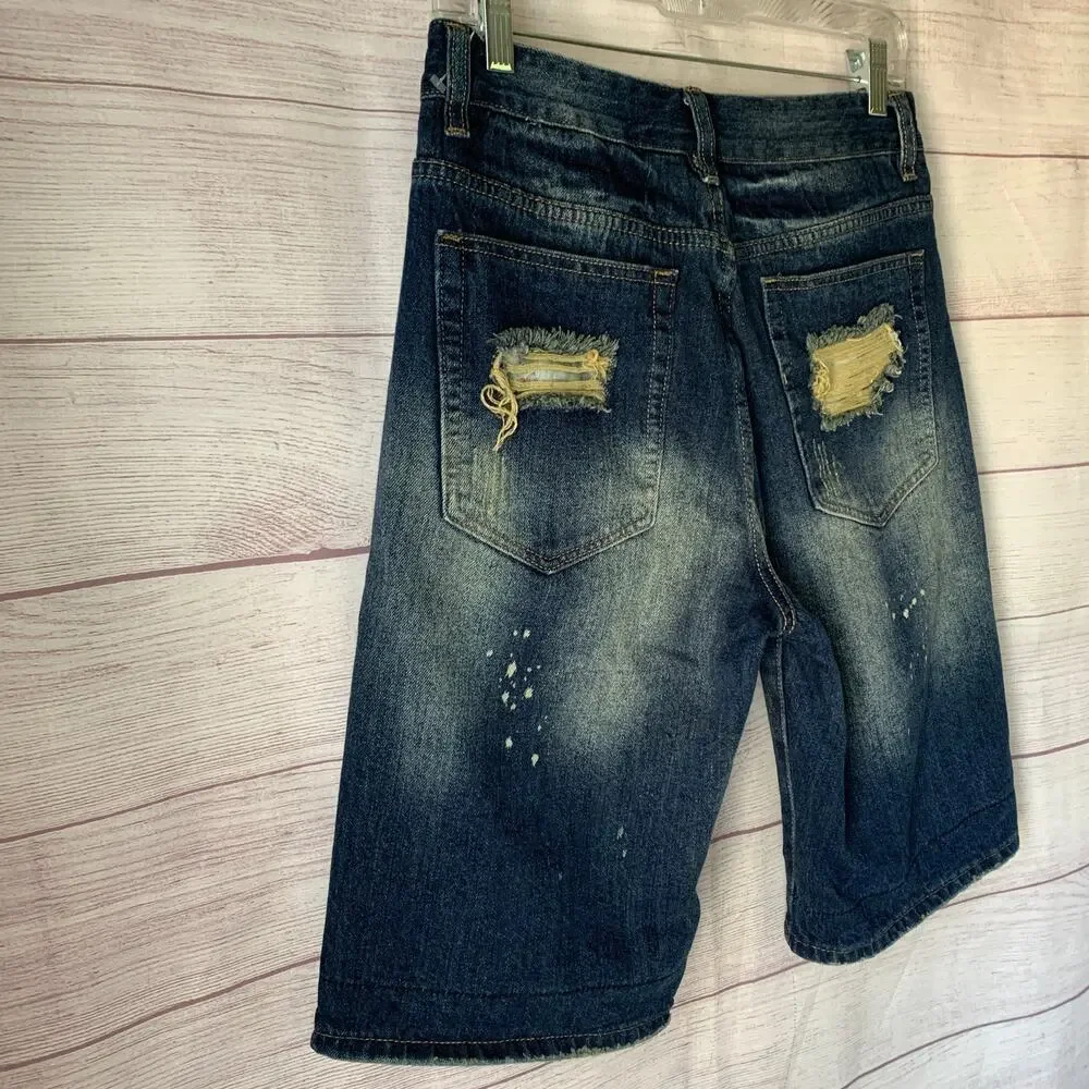 Qimu Fashion Mens Distressed Denim Jean Shorts Paint Splatter Size 30